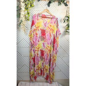 Ondade Mar Women's 100% Silk Cover Up Kaftan Colorful Side Slits ONE SIZE